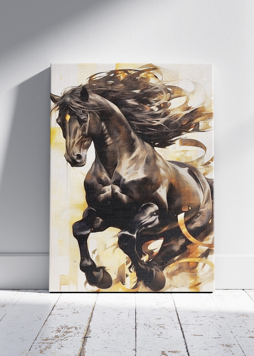Majestic Black Horse Canvas Print & Poster – Powerful Stallion Wall Art