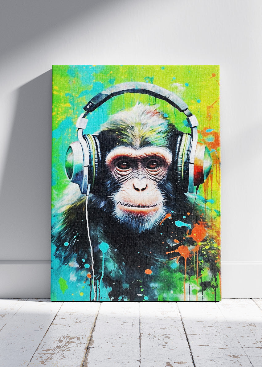 DJ Monkey Canvas Print & Poster – Music Animal Wall Art