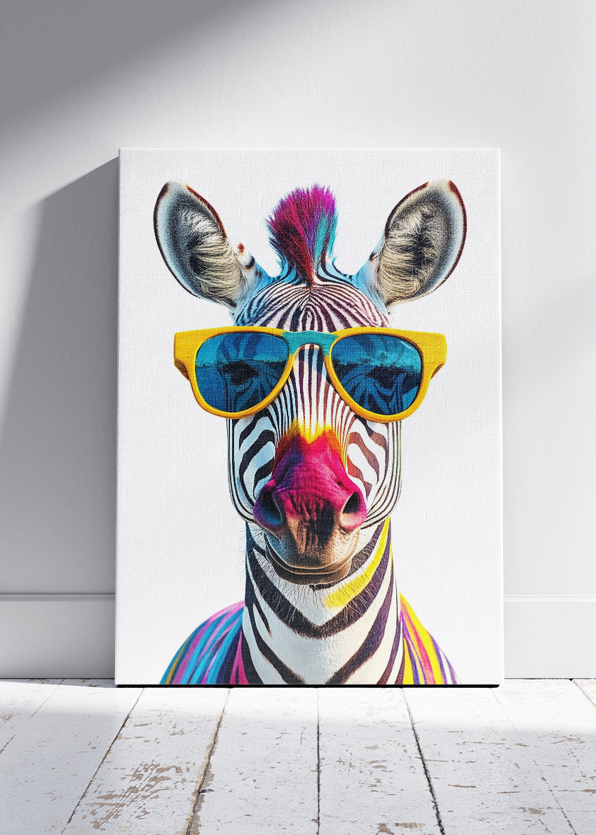 Cool Zebra With Sunglasses Canvas Print & Poster – Modern Pop Art Wall Decor