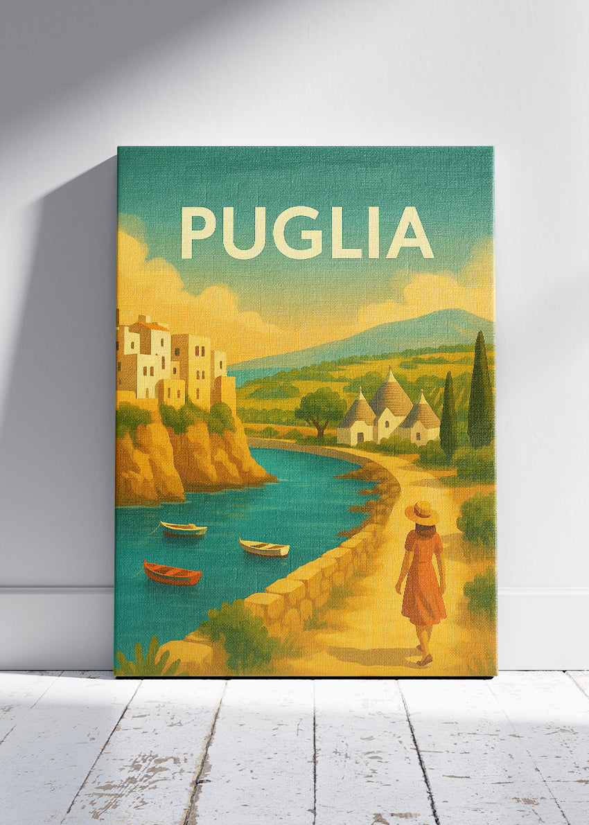 Puglia Italy Poster & Canvas Print – Illustrated Coastal Village Art
