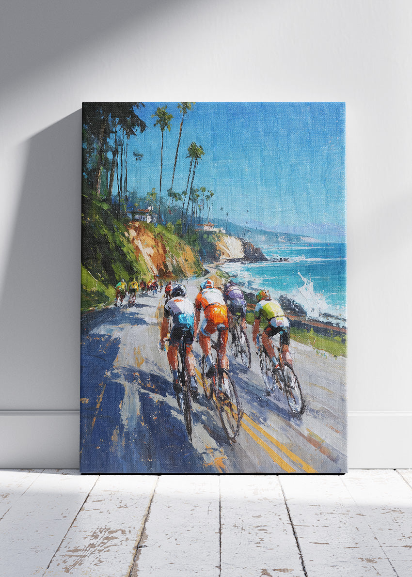 Coastal Peloton Cycling Art Print & Canvas – Ocean Road Endurance Cycling Wall Art