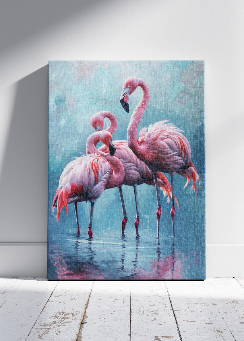 Elegant Pink Flamingos Canvas Print & Poster – Luxury Tropical Bird Wall Art