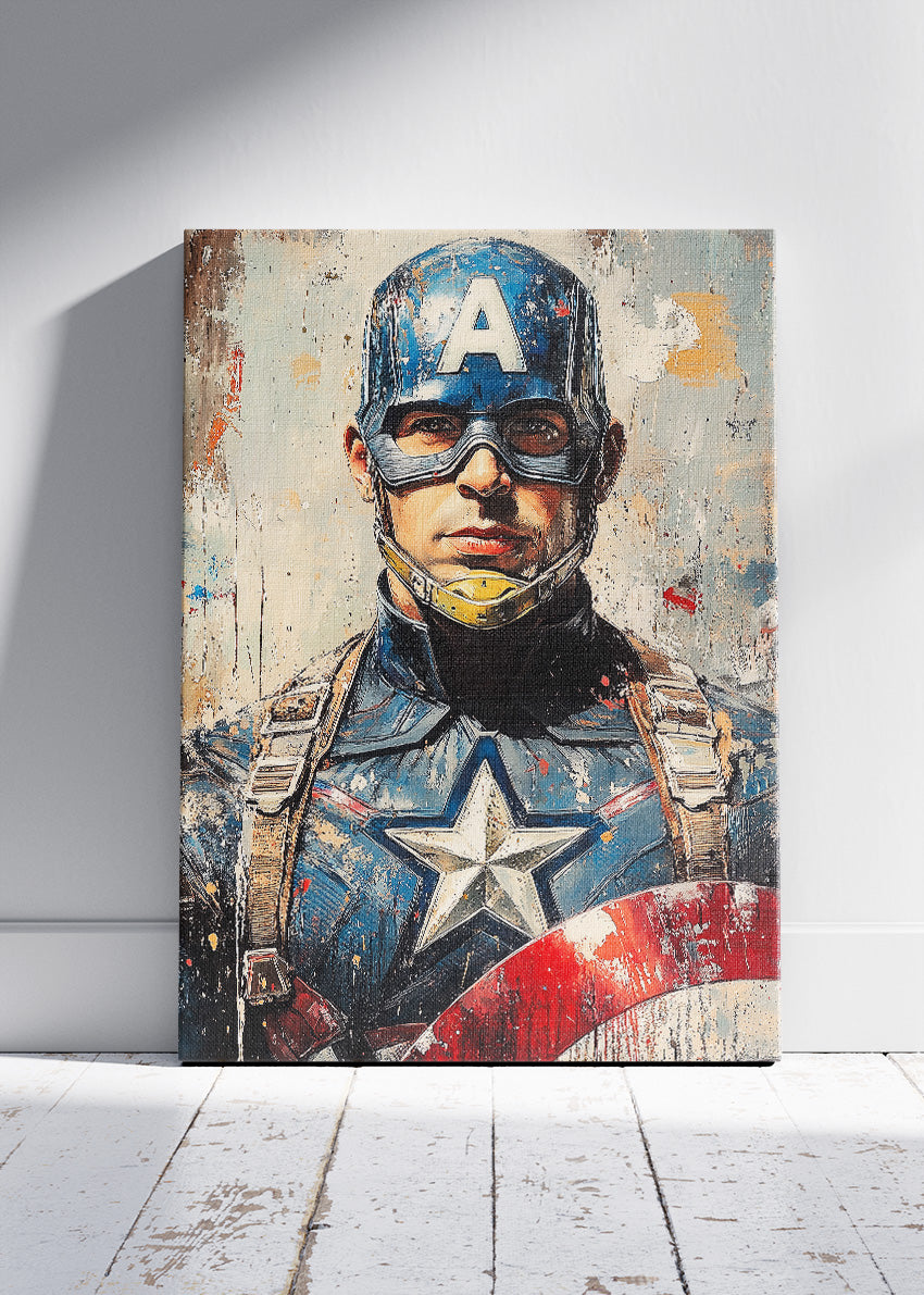 Captain America – Modern Patriotic Portrait Canvas & Poster Print – AI PRINT LAB