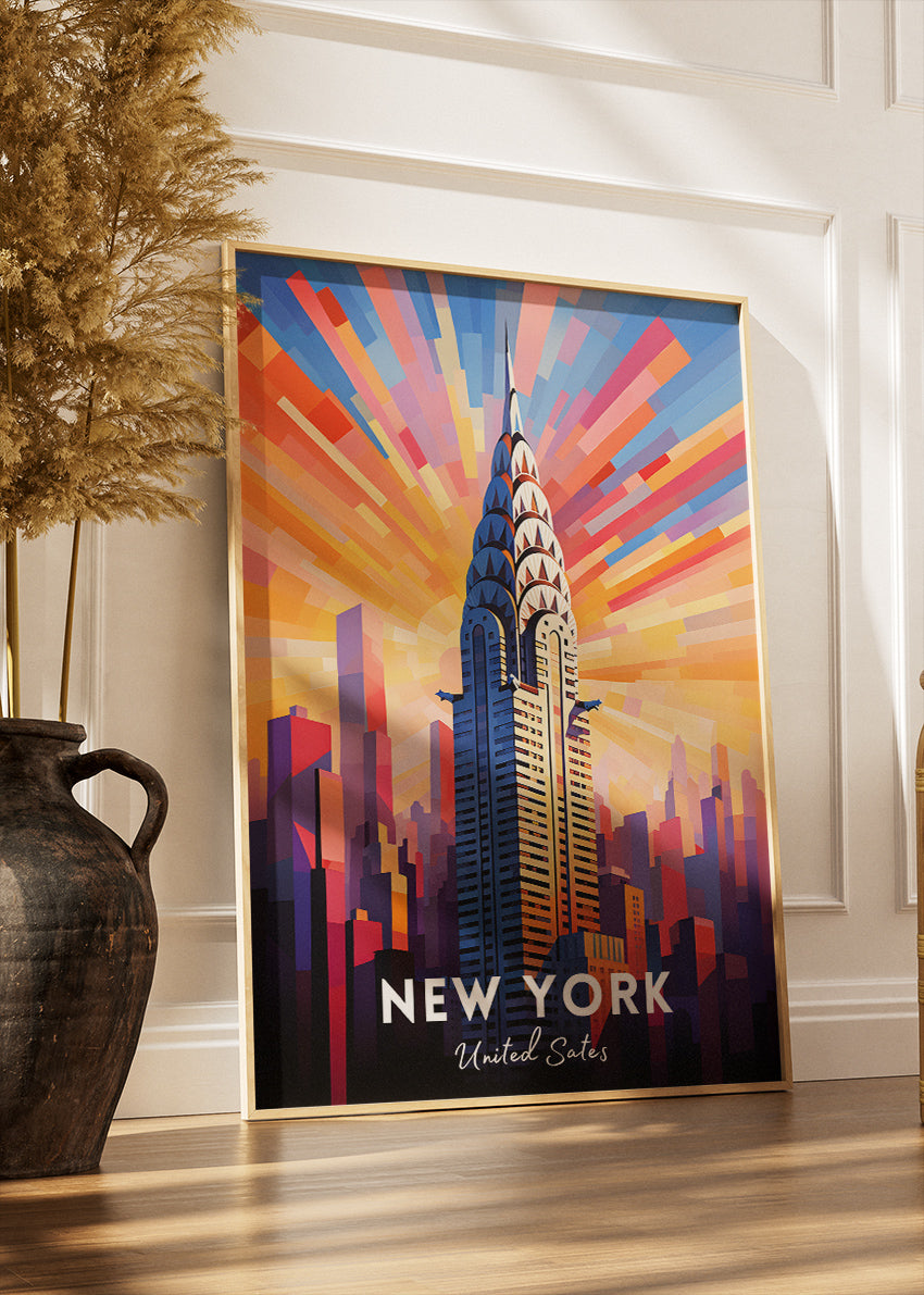 New York United States Poster & Canvas Print – Vibrant Chrysler Building Illustration