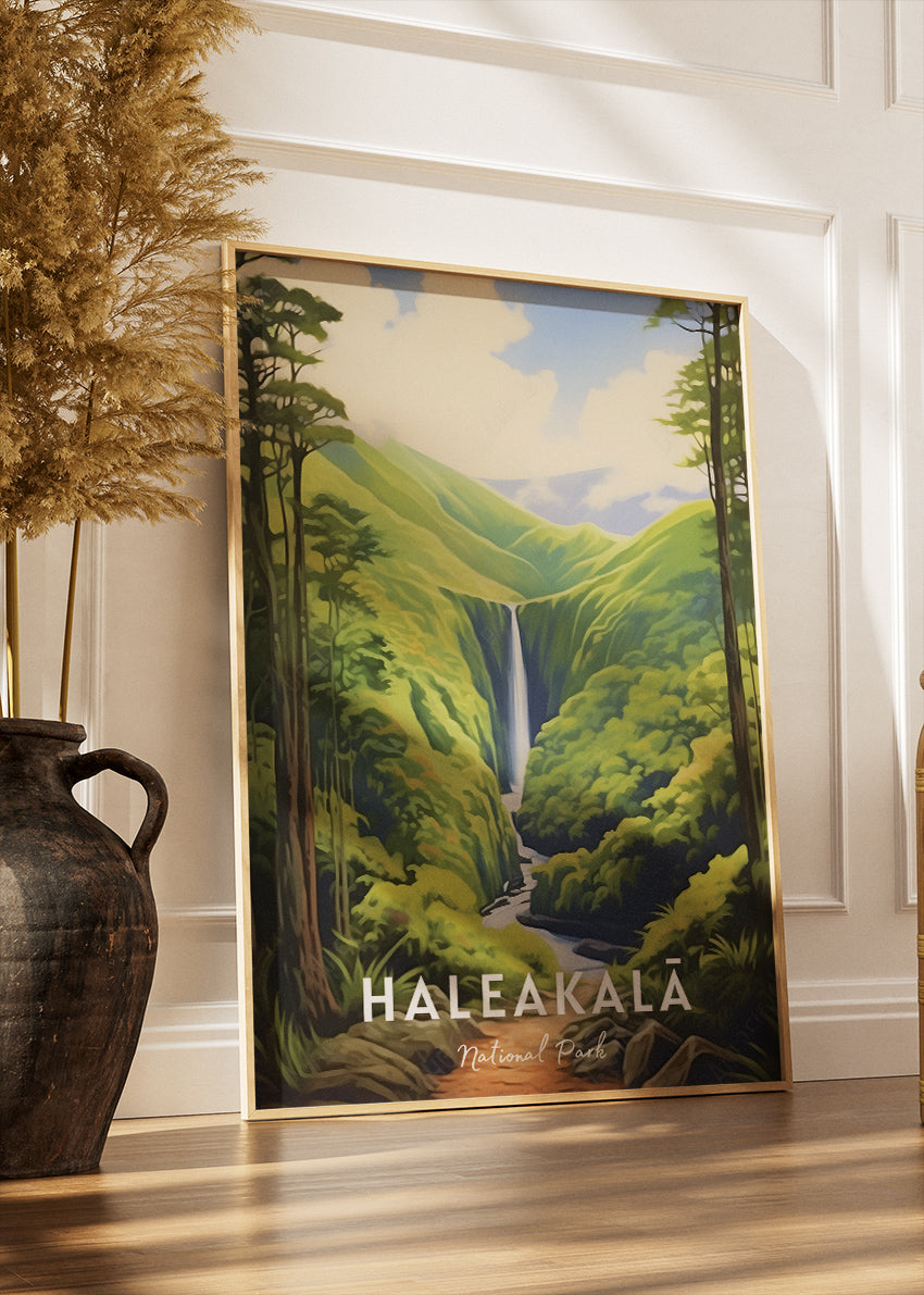 Haleakalā National Park Poster & Canvas Print – Maui Waterfall Tropical Forest Wall Art