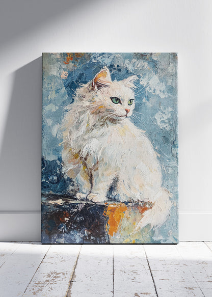 Elegant White Cat Poster & Canvas Print – Textured Oil Painting Art