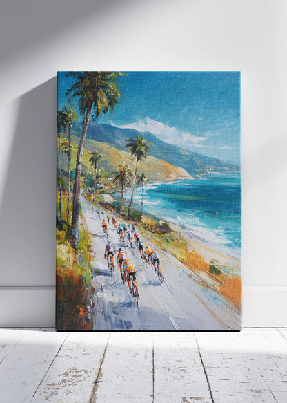 Palm Coast Peloton Cycling Art Print & Canvas – Coastal Road Cycling Wall Art