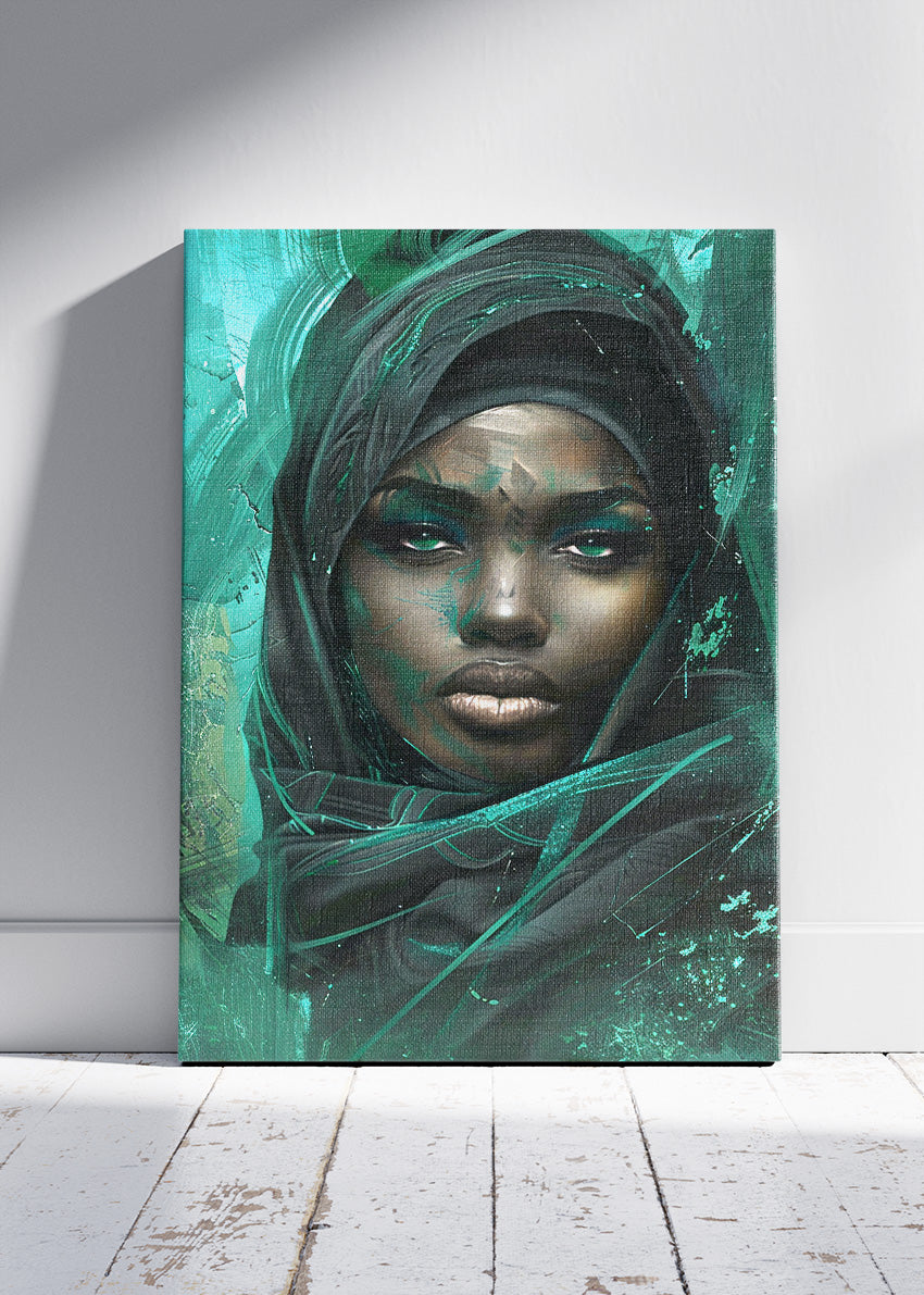 Emerald Aura Contemporary Portrait Canvas & Poster Print – AI PRINT LAB