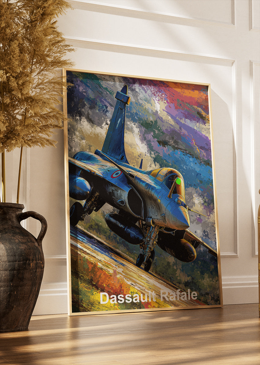 Dassault Rafale Sunset Ascent Poster & Canvas Print – Vibrant Fighter Jet Artwork – Aiprintlab