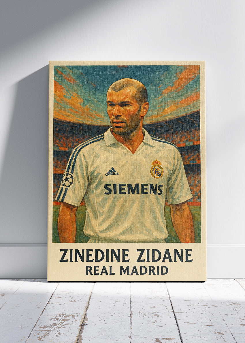 Zinedine Zidane Real Madrid Football Wall Art | Legendary Midfield Maestro Poster & Canvas