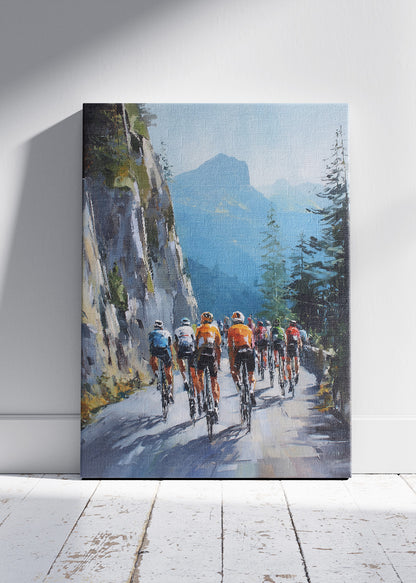 Alpine Mountain Peloton Cycling Art Print & Canvas – Scenic Climb Road Cycling Wall Art