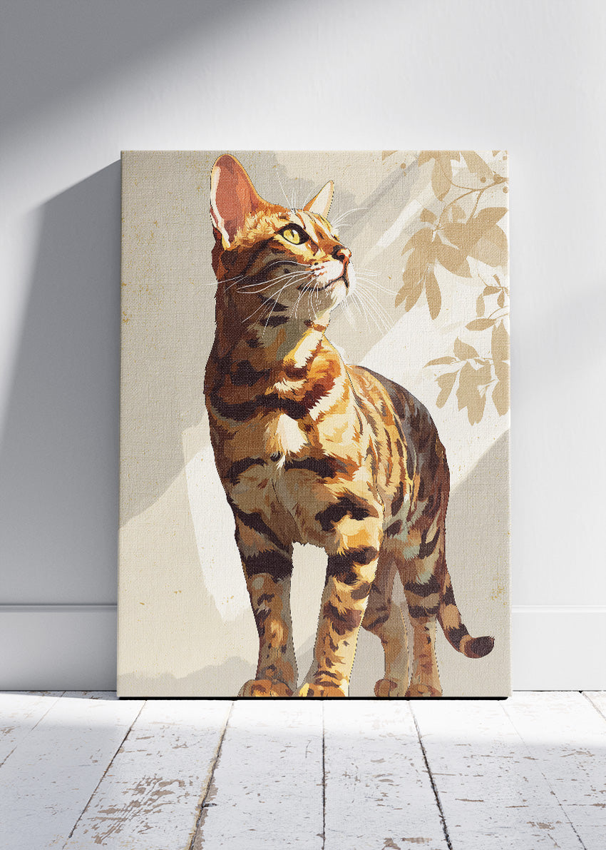 Golden Bengal Cat Poster & Canvas Print – Elegant Sunlit Feline Art