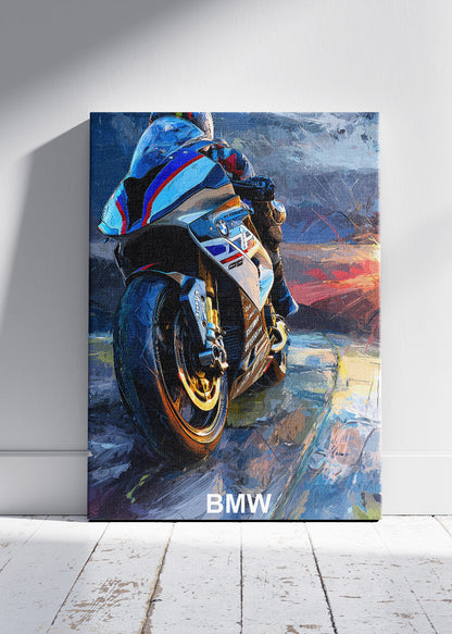BMW Superbike Rear View Performance Art Poster & Canvas