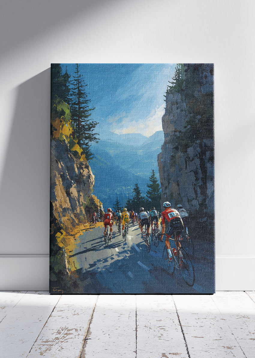 Mountain Pass Peloton Cycling Art Print & Canvas – Alpine Canyon Road Cycling Wall Art