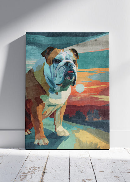 Sunset Bulldog Poster & Canvas Print – Bold Colorful Dog Art