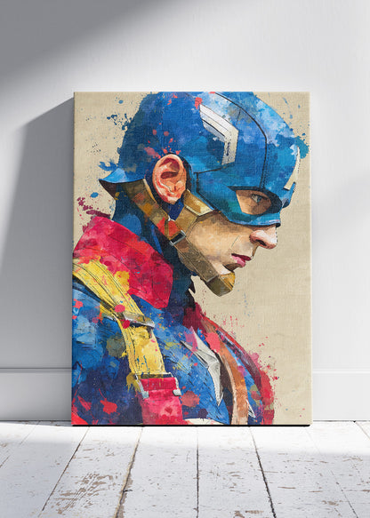 Captain America – Watercolor Splash Portrait Canvas & Poster Print – AI PRINT LAB