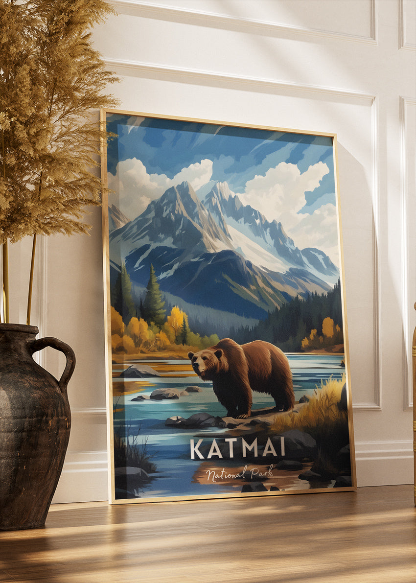 Katmai National Park Poster & Canvas Print – Grizzly Bear Alaska Landscape Wall Art