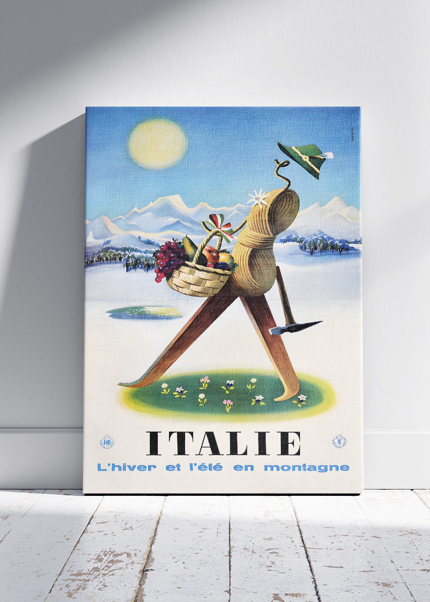 Italie Poster & Canvas Print – Vintage Mountain Travel Art (Winter & Summer Design)