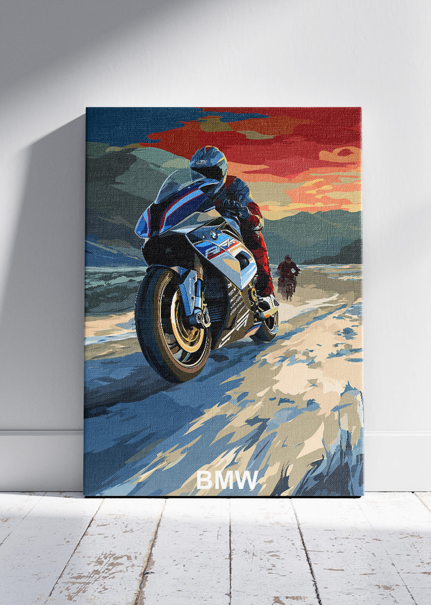 BMW Superbike Coastal Ride Art Poster & Canvas