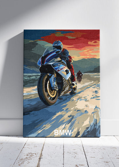 BMW Superbike Coastal Ride Art Poster & Canvas