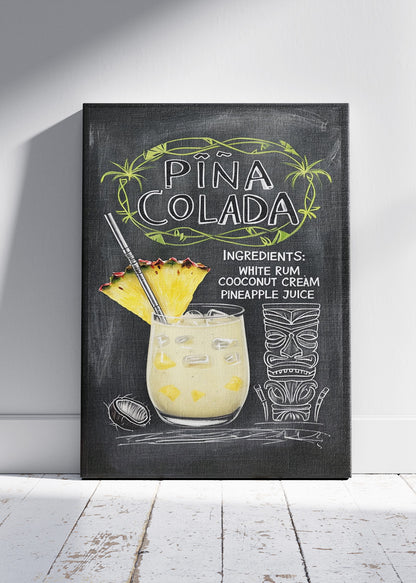 Piña Colada Chalkboard Poster & Canvas Print | Tiki Cocktail Bar Wall Art