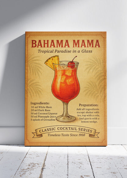 Bahama Mama Vintage Cocktail Poster & Canvas Print | Classic Tropical Bar Wall Art