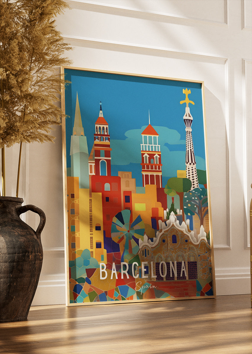 Barcelona Spain Poster & Canvas Print – Colorful Illustrated Gaudí City Art