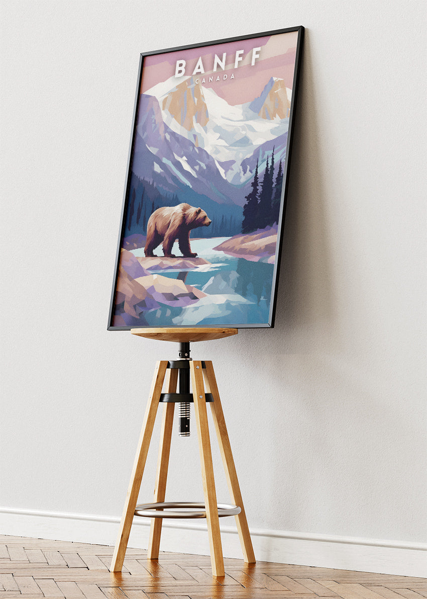 Banff Canada Mountain Bear Landscape Poster & Canvas Print – Nature Wall Art