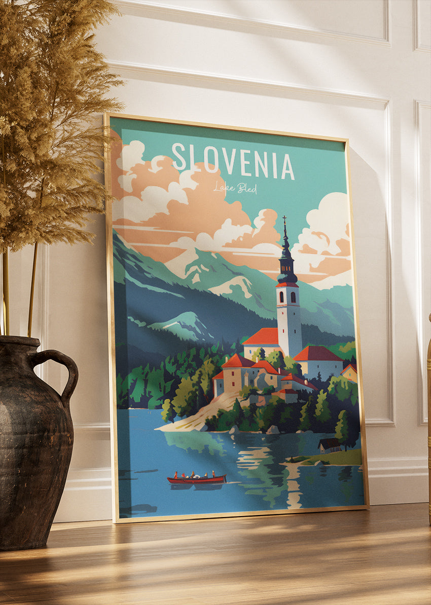 Slovenia Lake Bled Poster & Canvas Print – Illustrated Travel Art
