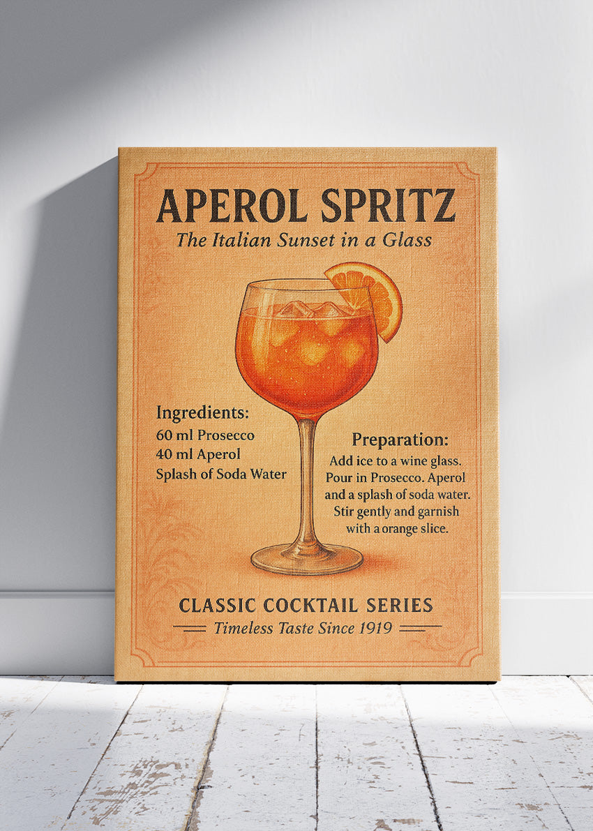 Aperol Spritz Vintage Cocktail Poster & Canvas Print | Classic Italian Bar Wall Art