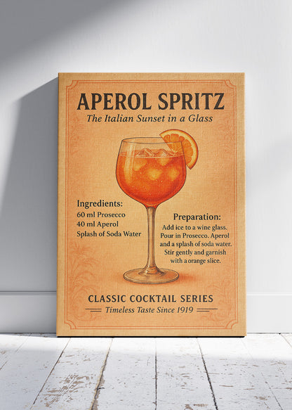 Aperol Spritz Vintage Cocktail Poster & Canvas Print | Classic Italian Bar Wall Art