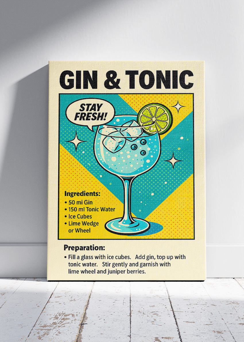 Gin & Tonic Pop Art Cocktail Poster & Canvas Print | Retro Bar Wall Art