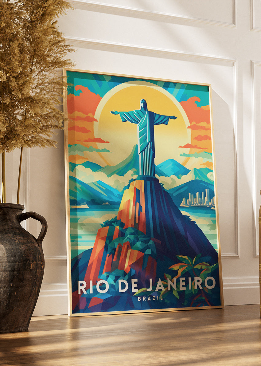Rio de Janeiro Christ the Redeemer Travel Poster & Canvas Print – Brazil Wall Art