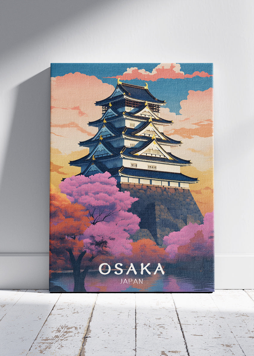Osaka Japan Poster & Canvas Print – Illustrated Osaka Castle Art