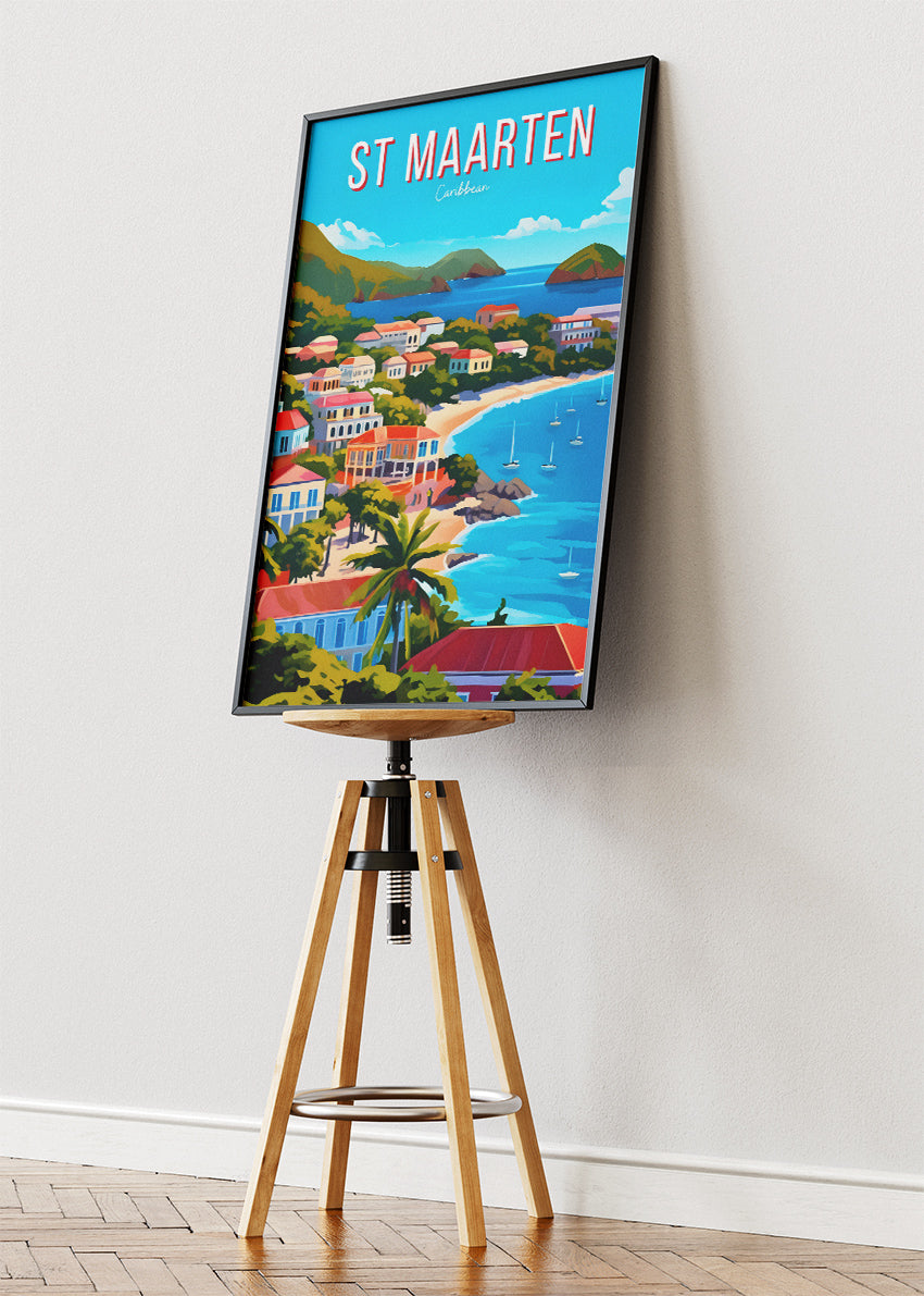 St Maarten Caribbean Travel Poster & Canvas Print – Tropical Island Beach Wall Art