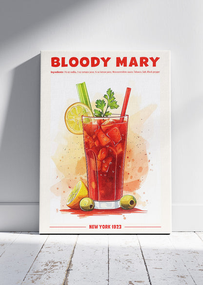 Bloody Mary Vintage Cocktail Poster & Canvas Print | Classic New York Bar Wall Art