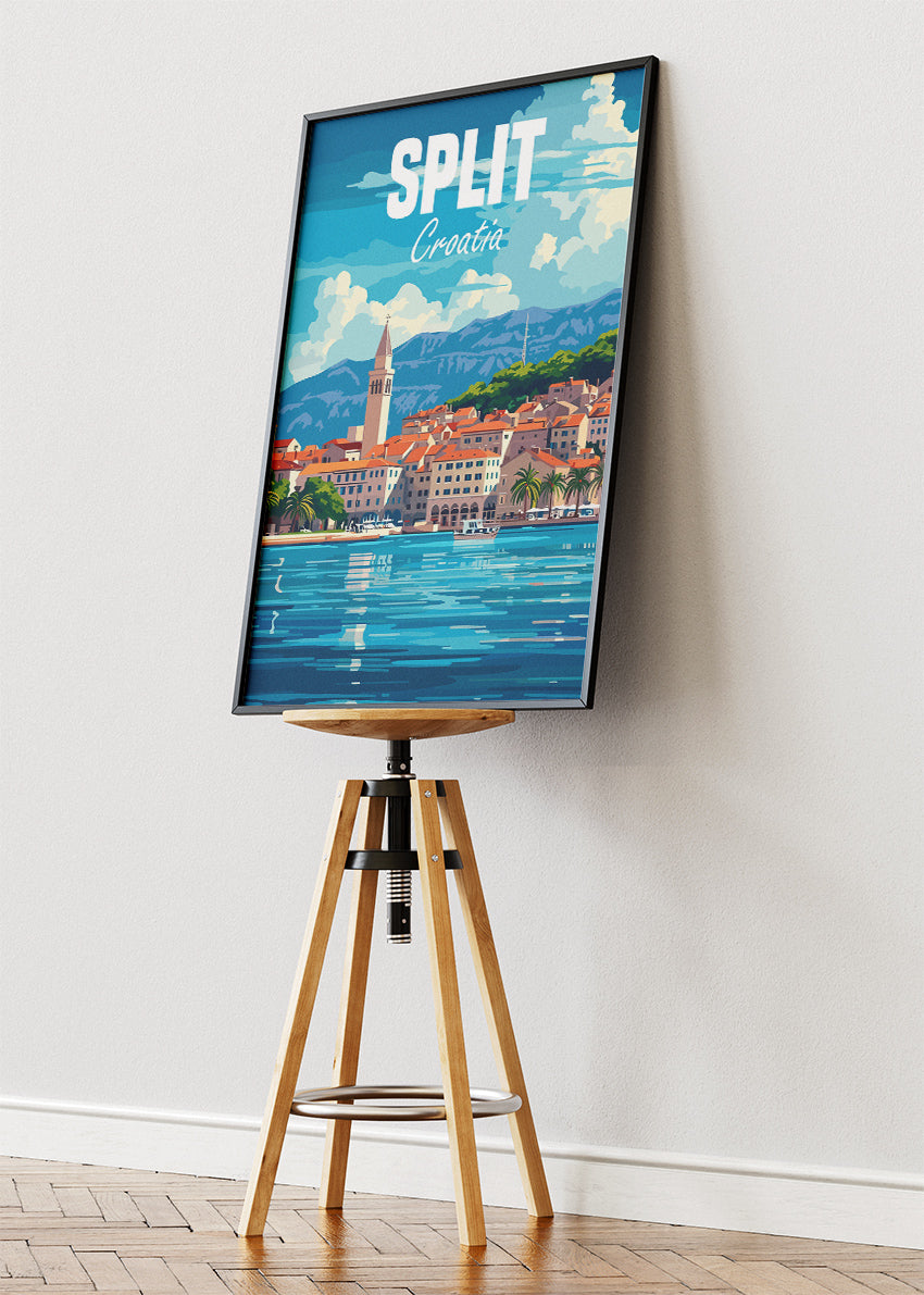 Split Croatia Travel Poster & Canvas Print – Coastal City Illustration Wall Art
