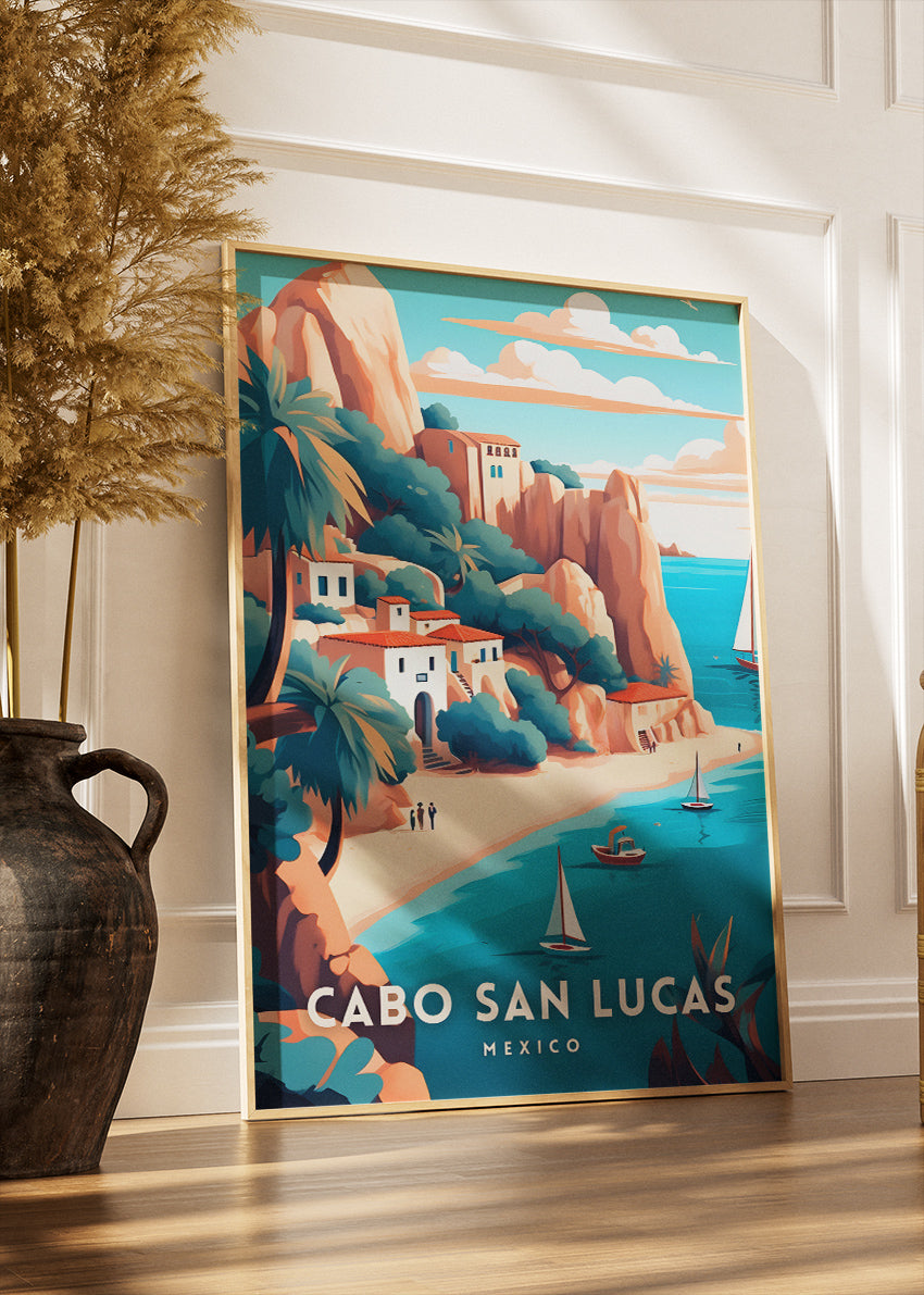 Cabo San Lucas Mexico Poster & Canvas Print – Illustrated Coastal Beach Art
