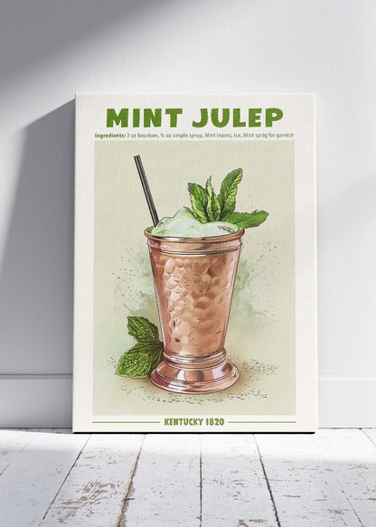 Mint Julep Classic Cocktail Poster & Canvas Print | Vintage Kentucky Bar Wall Art