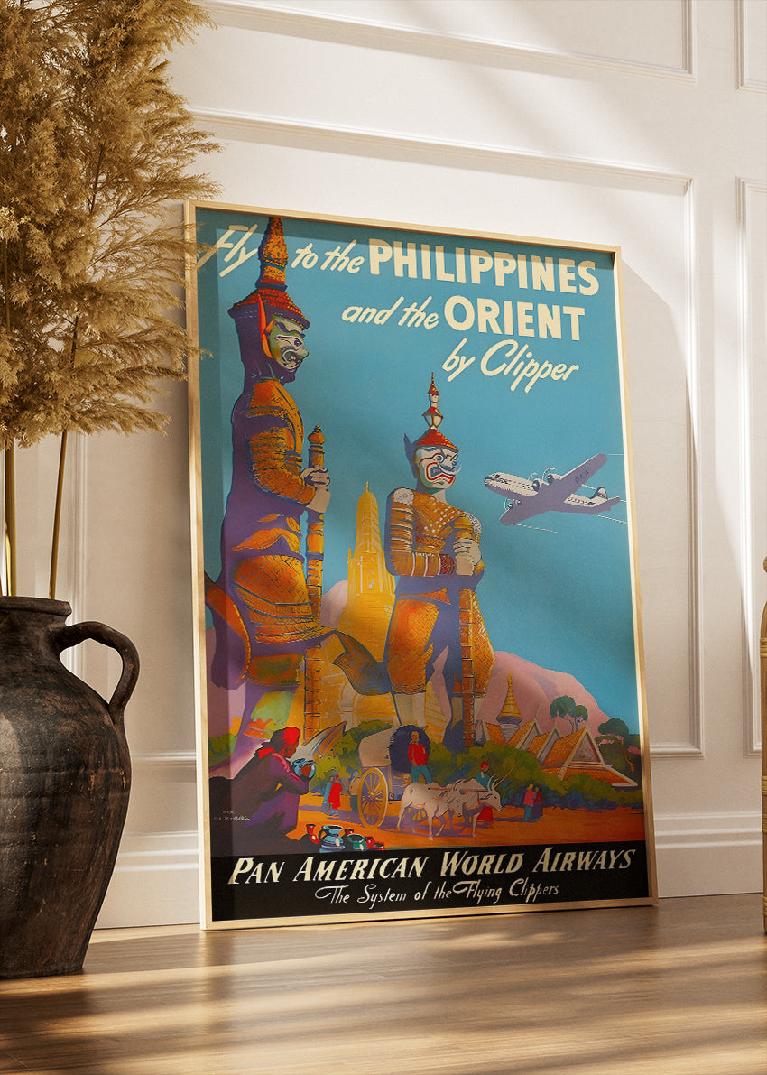 Philippines Vintage Travel Poster & Canvas Print – Pan American World Airways Retro Illustrated Art