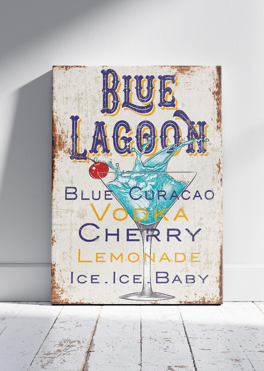 Blue Lagoon Vintage Cocktail Poster & Canvas Print | Retro Bar Sign Wall Art