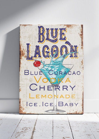 Blue Lagoon Vintage Cocktail Poster & Canvas Print | Retro Bar Sign Wall Art