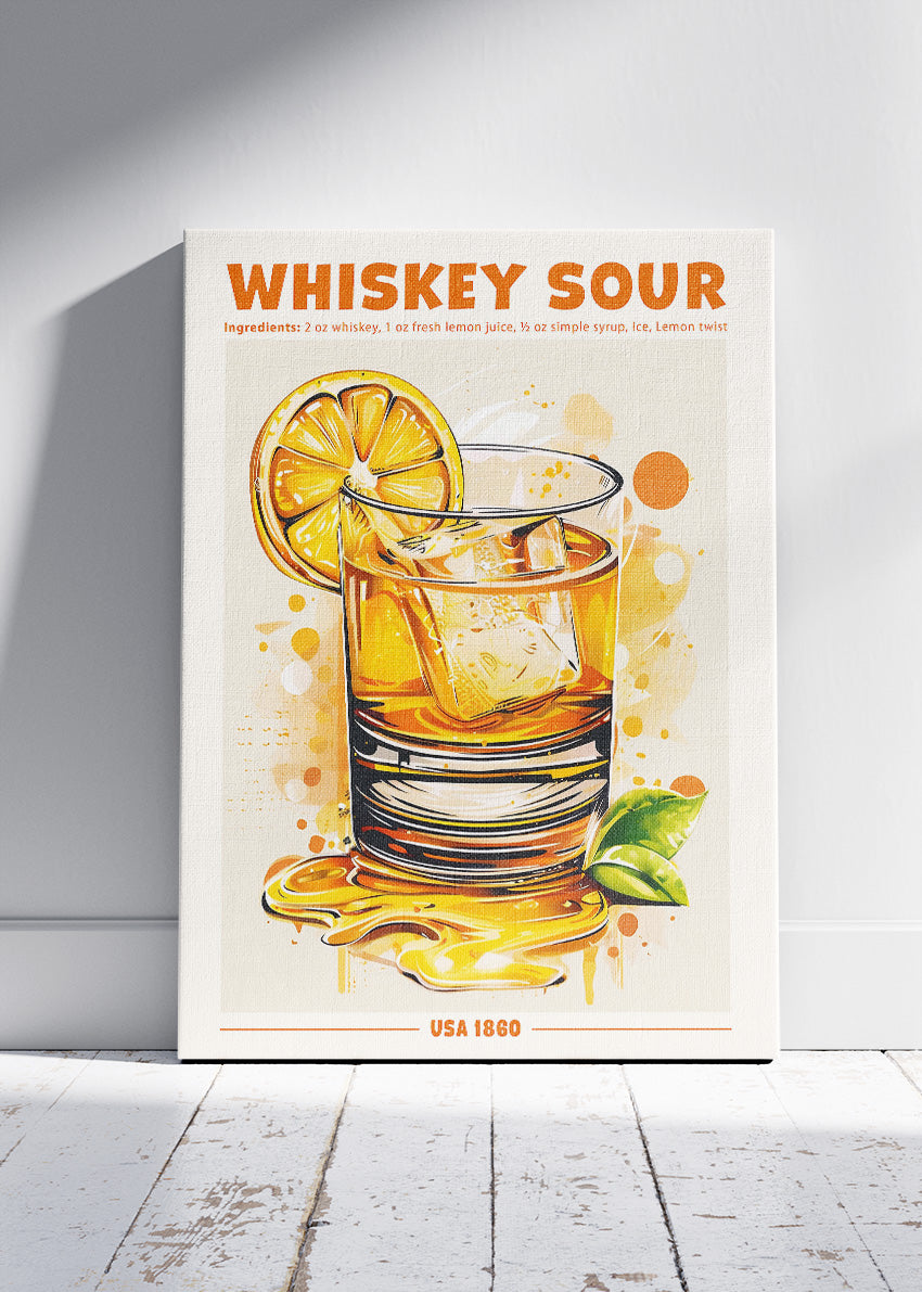 Whiskey Sour Cocktail Poster & Canvas Print – Modern Vintage Bar Wall Art – AI PRINT LAB