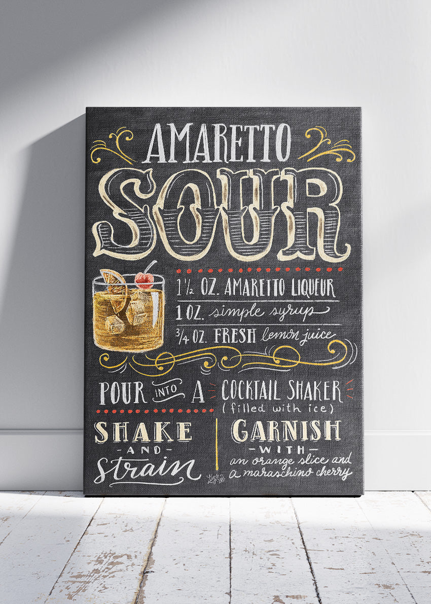 Amaretto Sour Recipe Poster & Canvas Print | Vintage Chalkboard Cocktail Wall Art
