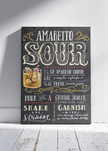 Amaretto Sour Recipe Poster & Canvas Print | Vintage Chalkboard Cocktail Wall Art