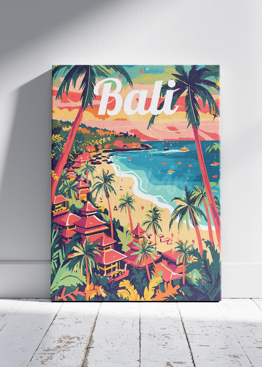 Bali Tropical Beach Retro Poster & Canvas Print – Illustrated Island Paradise Art