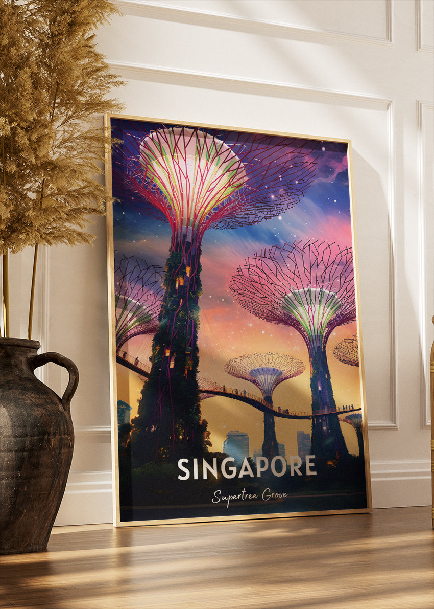 Singapore Supertree Grove Poster & Canvas Print – Futuristic Illustrated Travel Art – Marina Bay Singapore