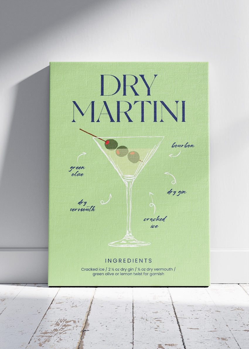 Dry Martini Cocktail Art Poster & Canvas Print – Minimal Bar Wall Decor