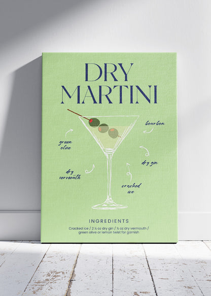 Dry Martini Cocktail Art Poster & Canvas Print – Minimal Bar Wall Decor