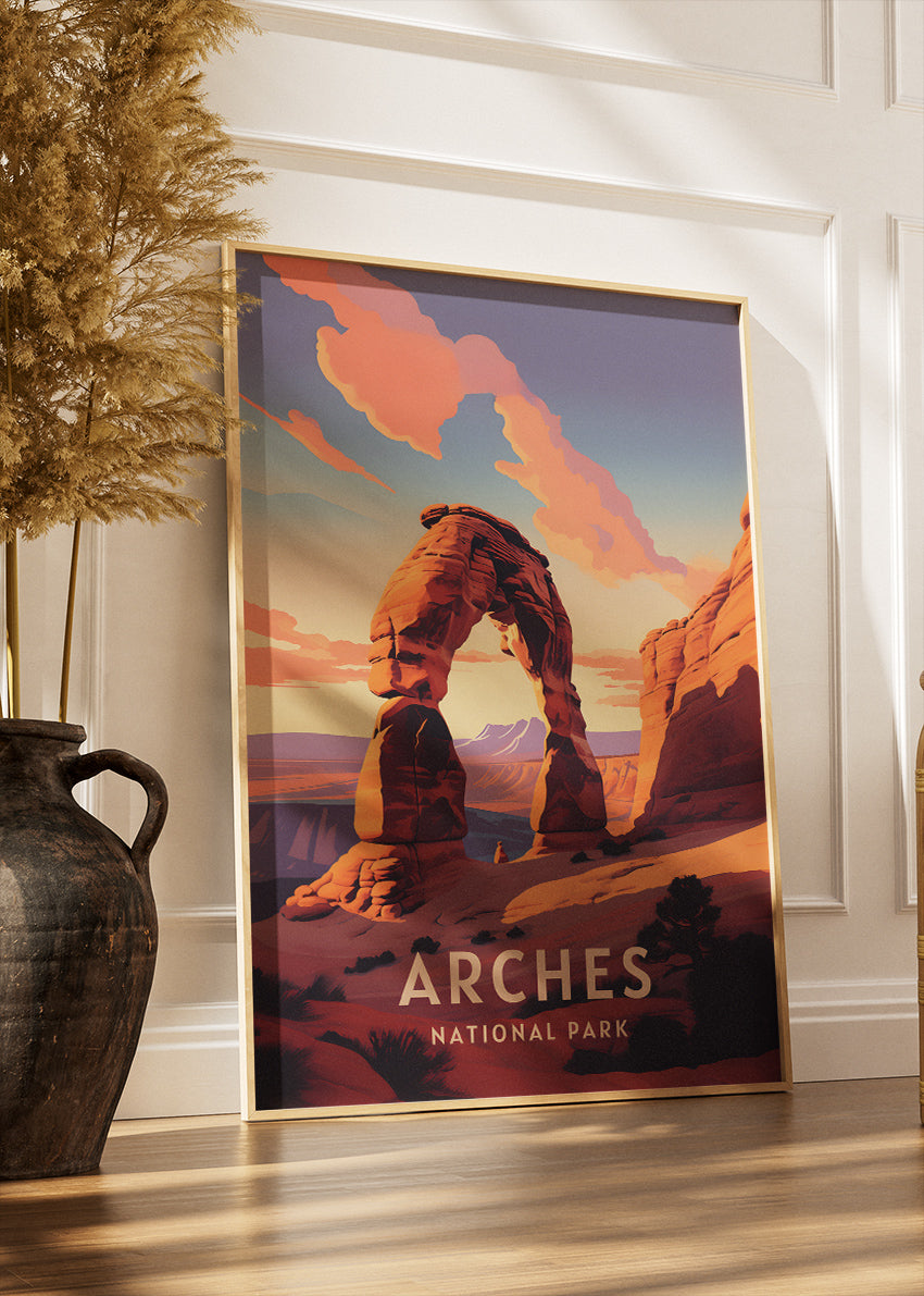 Arches National Park Poster & Canvas Print – Desert Red Rock Landscape Illustration Wall Art